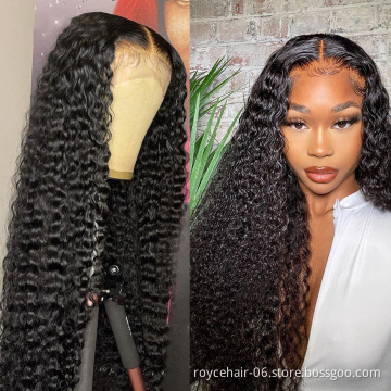 Water Wave,Wholesale 10a Virgin Burmese Human Hair Curly Weave Glueless Invisible Swiss 4x4 Lace Closure Wig With Baby Hair